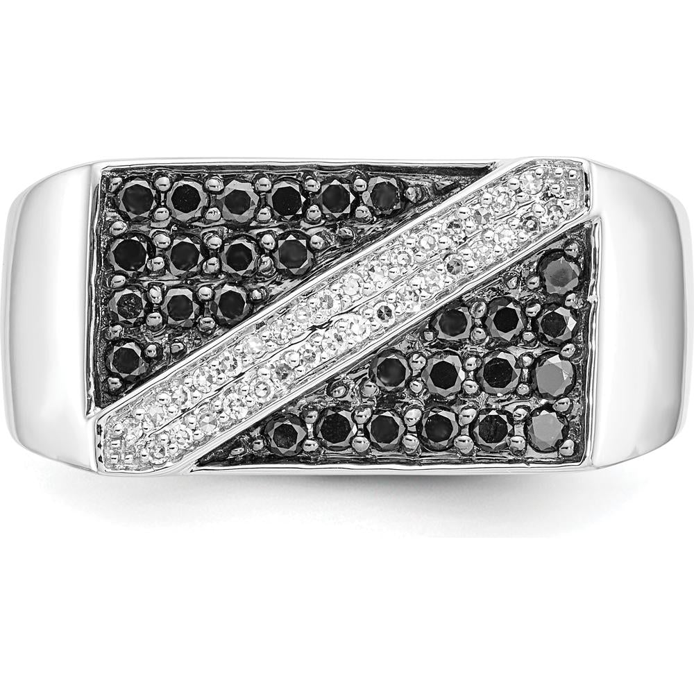 14K White Gold Black and White Diamond Men's Ring with Round Diamonds - 0.53 Carat Total Diamond Weight by 0