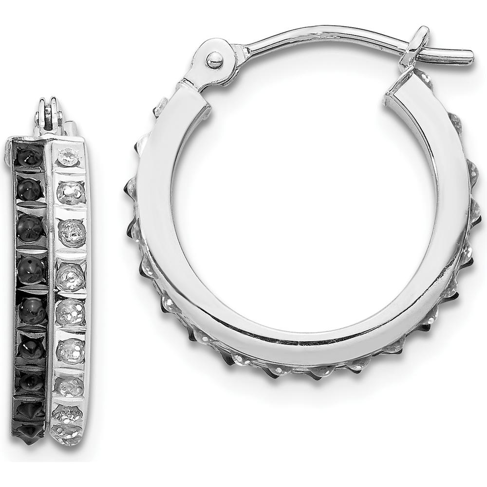 14K White Gold Black & White Diamond Round Hinged Hoop Earrings - 0.010 Carats Total Diamond Weight by Monteluci Fine Jewelry