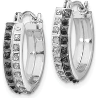 14K White Gold Black & White Diamond Round Hinged Hoop Earrings - 0.010 Carats Total Diamond Weight by Monteluci Fine Jewelry