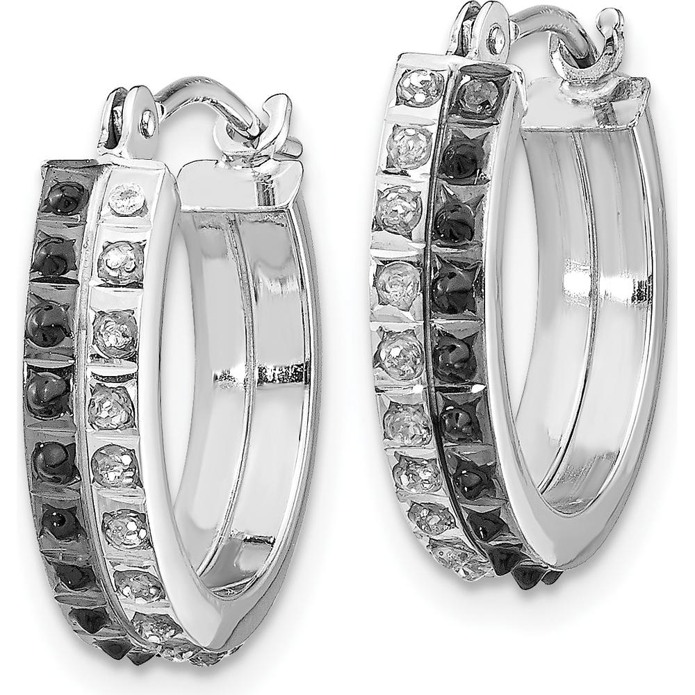 14K White Gold Black & White Diamond Round Hinged Hoop Earrings - 0.010 Carats Total Diamond Weight by Monteluci Fine Jewelry
