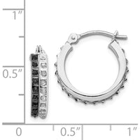 14K White Gold Black & White Diamond Round Hinged Hoop Earrings - 0.010 Carats Total Diamond Weight by Monteluci Fine Jewelry