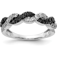 14K White Gold Black and White Diamond Twist Ring with Pave Setting - 0.035 Carat Total Diamond Weight by 0