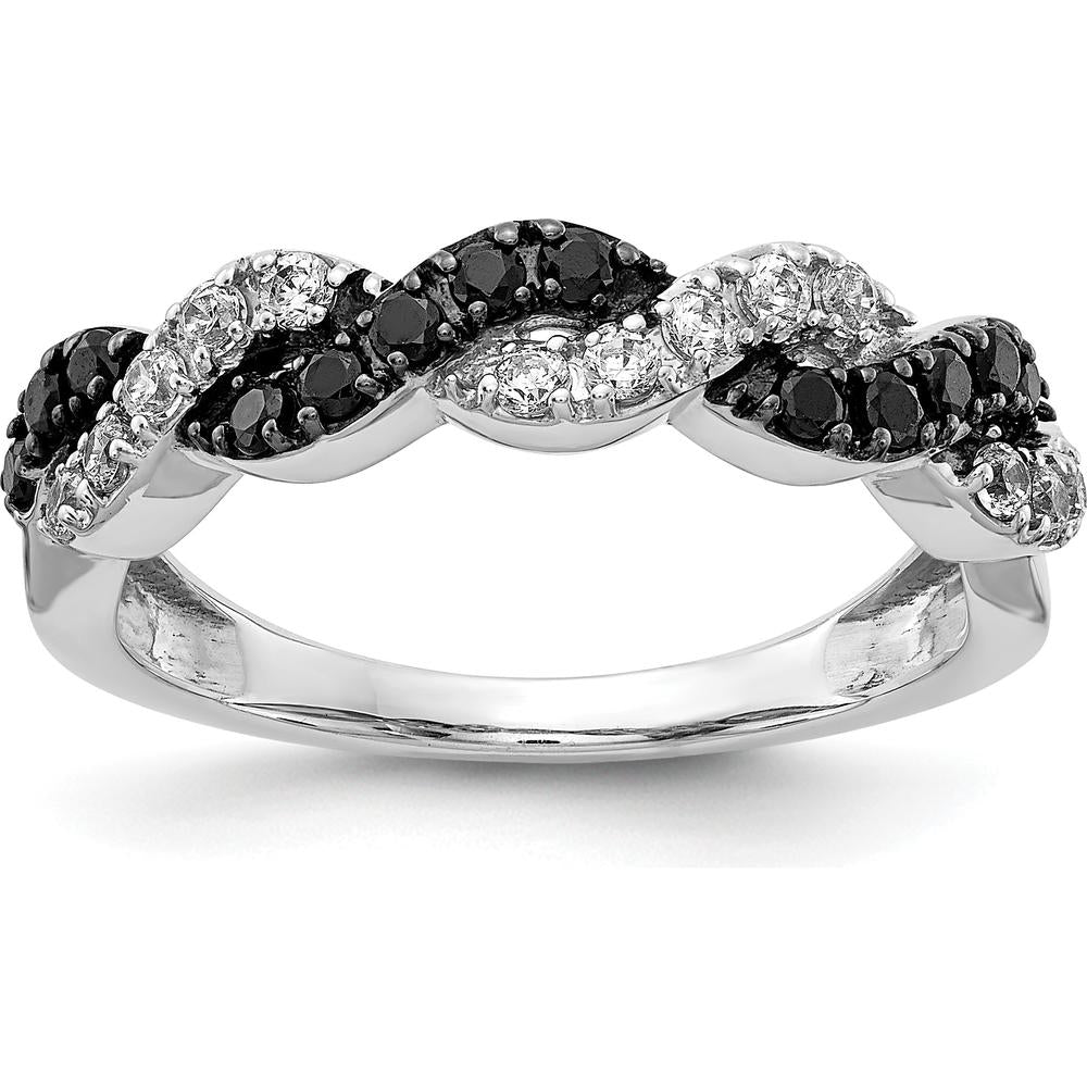 14K White Gold Black and White Diamond Twist Ring with Pave Setting - 0.035 Carat Total Diamond Weight by 0