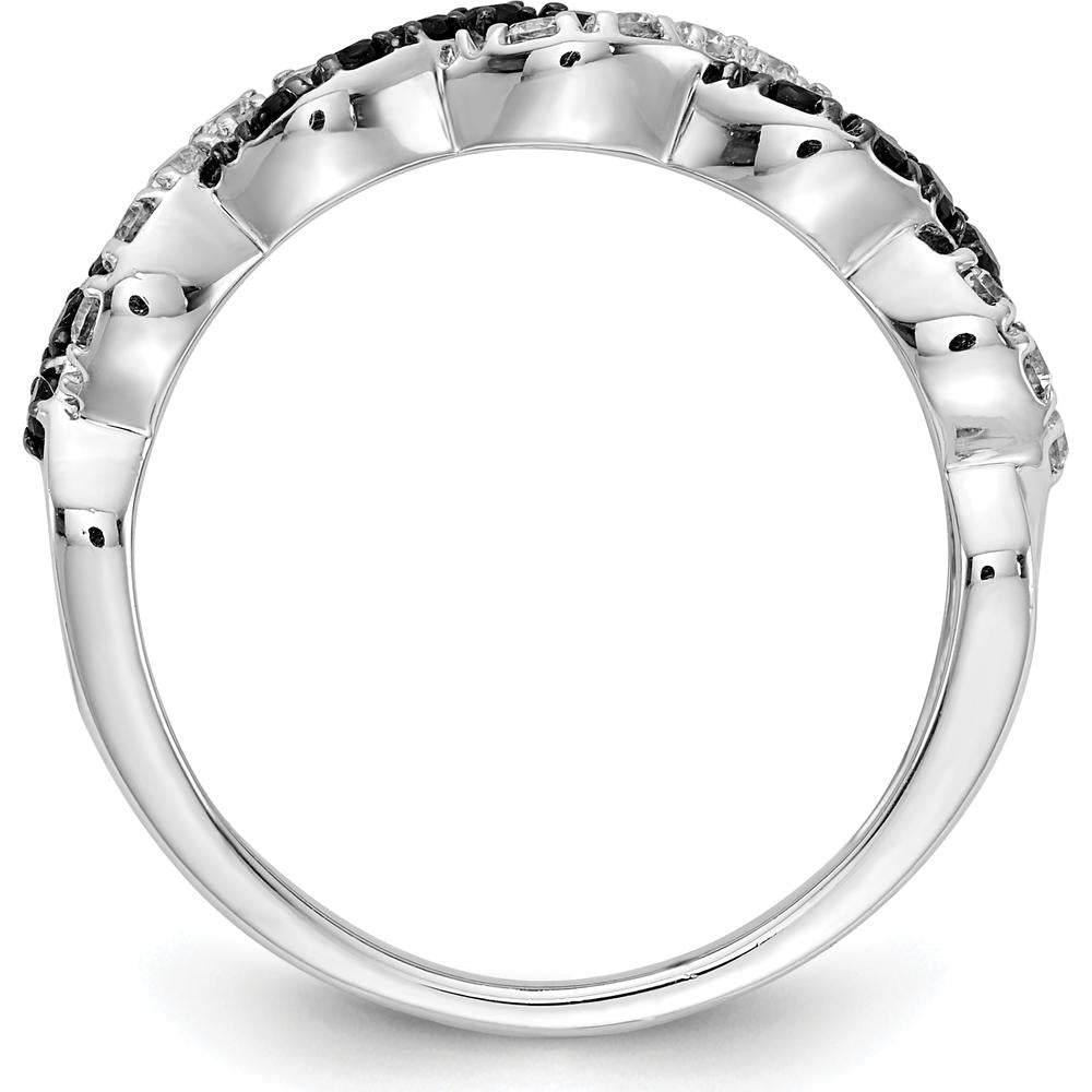 14K White Gold Black and White Diamond Twist Ring with Pave Setting - 0.035 Carat Total Diamond Weight by 0