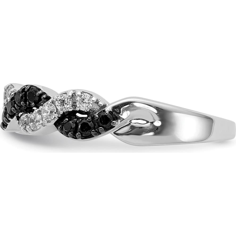 14K White Gold Black and White Diamond Twist Ring with Pave Setting - 0.035 Carat Total Diamond Weight by 0