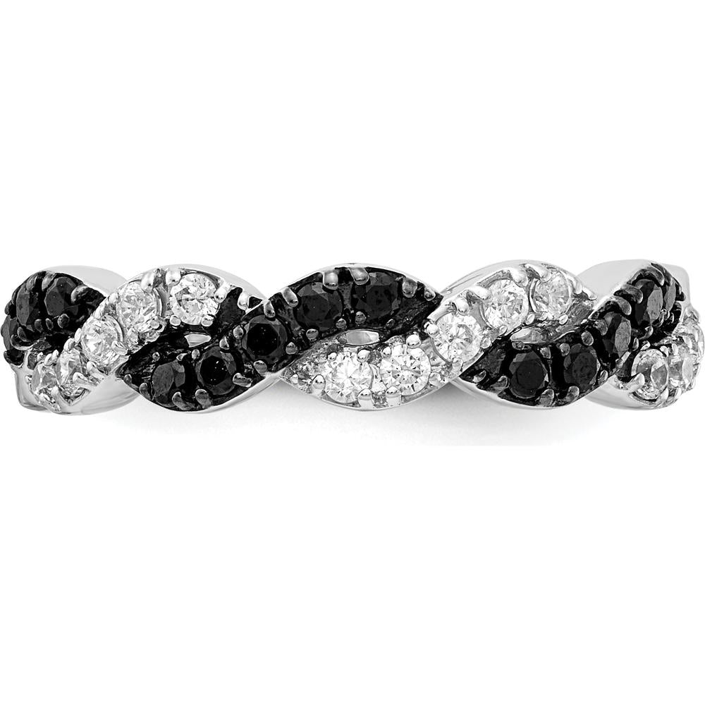 14K White Gold Black and White Diamond Twist Ring with Pave Setting - 0.035 Carat Total Diamond Weight by 0