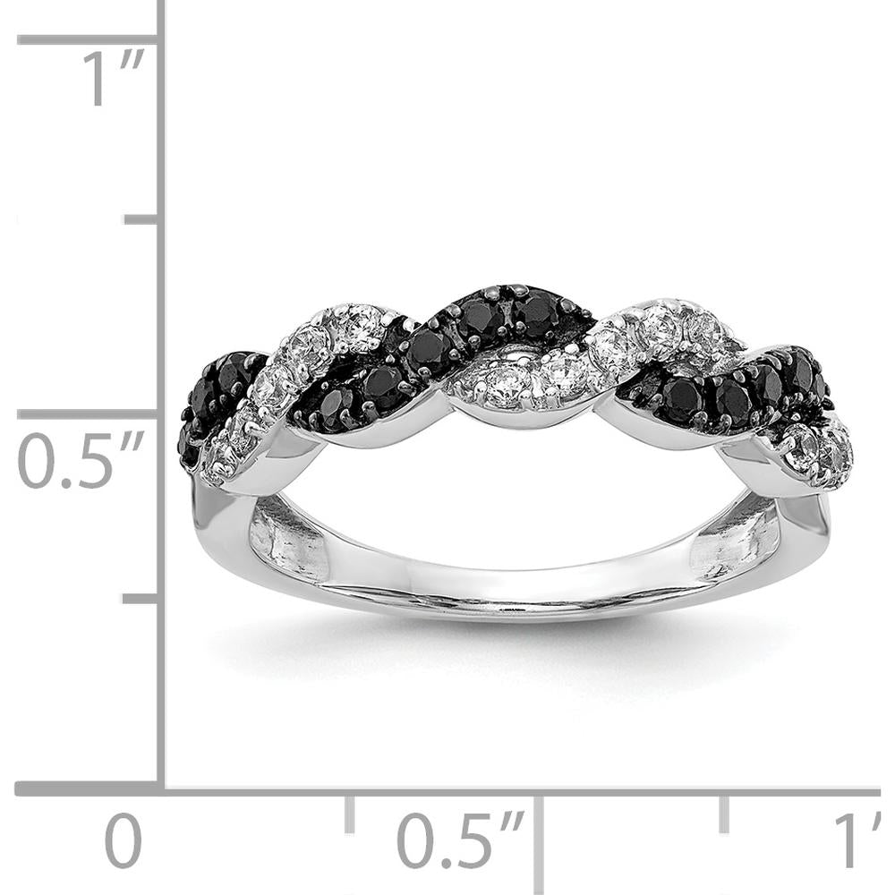 14K White Gold Black and White Diamond Twist Ring with Pave Setting - 0.035 Carat Total Diamond Weight by 0
