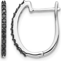 14K White Gold Black Diamond Hinged Hoop Earrings - 0.018 Carat Total Black Diamond Weight by Monteluci Fine Jewelry