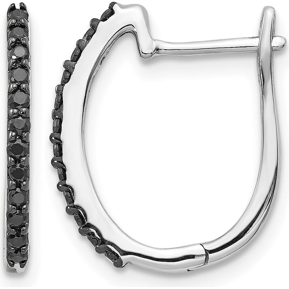 14K White Gold Black Diamond Hinged Hoop Earrings - 0.018 Carat Total Black Diamond Weight by Monteluci Fine Jewelry