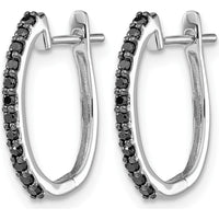 14K White Gold Black Diamond Hinged Hoop Earrings - 0.018 Carat Total Black Diamond Weight by Monteluci Fine Jewelry