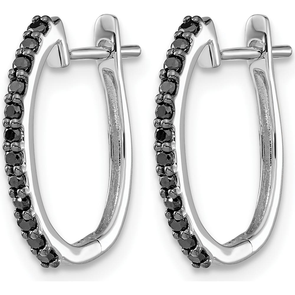 14K White Gold Black Diamond Hinged Hoop Earrings - 0.018 Carat Total Black Diamond Weight by Monteluci Fine Jewelry