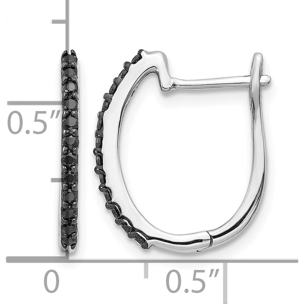 14K White Gold Black Diamond Hinged Hoop Earrings - 0.018 Carat Total Black Diamond Weight by Monteluci Fine Jewelry