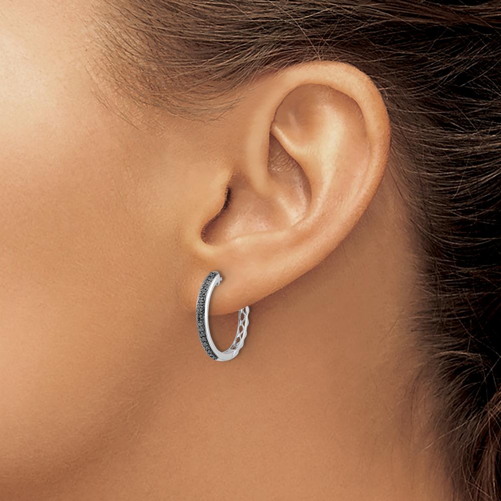 14K White Gold Black Diamond Hinged Hoop Earrings - 0.14 Carat Total Diamond Weight by Monteluci Fine Jewelry