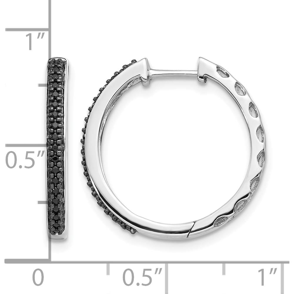 14K White Gold Black Diamond Hinged Hoop Earrings - 0.14 Carat Total Diamond Weight by Monteluci Fine Jewelry
