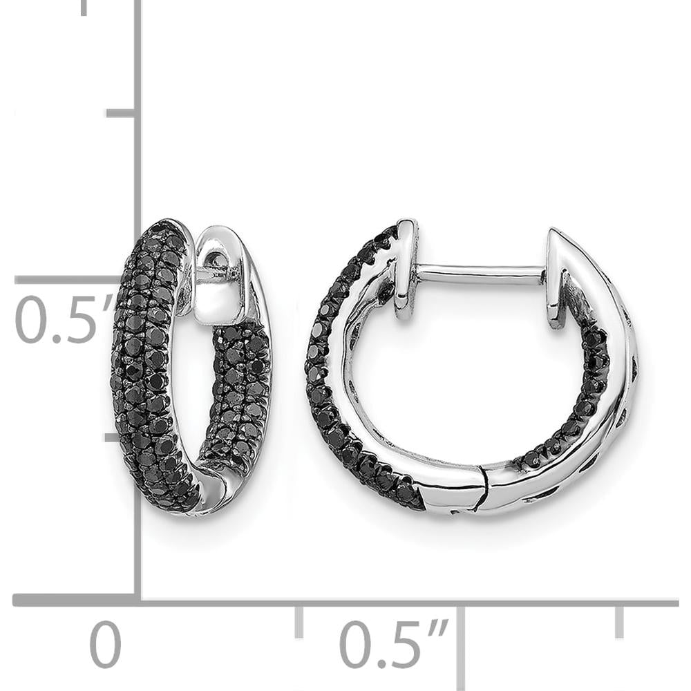 14K White Gold Black Diamond In & Out Hoop Earrings - 0.003 Carat Total Diamond Weight by Monteluci Fine Jewelry