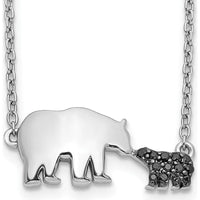 14K White Gold Black Diamond Mother and Baby Bear Pendant Necklace - 1/20 Carat Total Diamond Weight by Monteluci Fine Jewelry