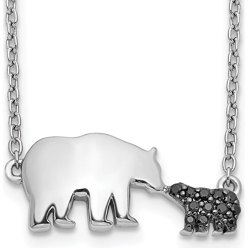14K White Gold Black Diamond Mother and Baby Bear Pendant Necklace - 1/20 Carat Total Diamond Weight by Monteluci Fine Jewelry