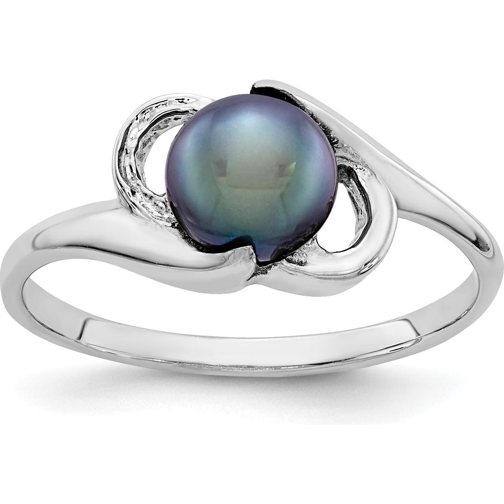 14K White Gold Black Freshwater Cultured Pearl Ring - 5.5mm by Monteluci Fine Jewelry