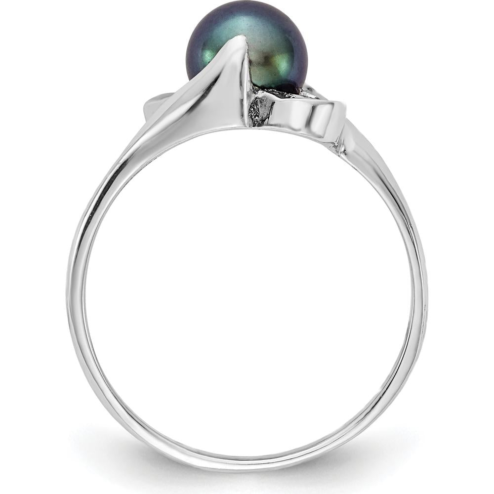 14K White Gold Black Freshwater Cultured Pearl Ring - 5.5mm by Monteluci Fine Jewelry