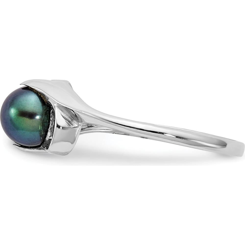 14K White Gold Black Freshwater Cultured Pearl Ring - 5.5mm by Monteluci Fine Jewelry