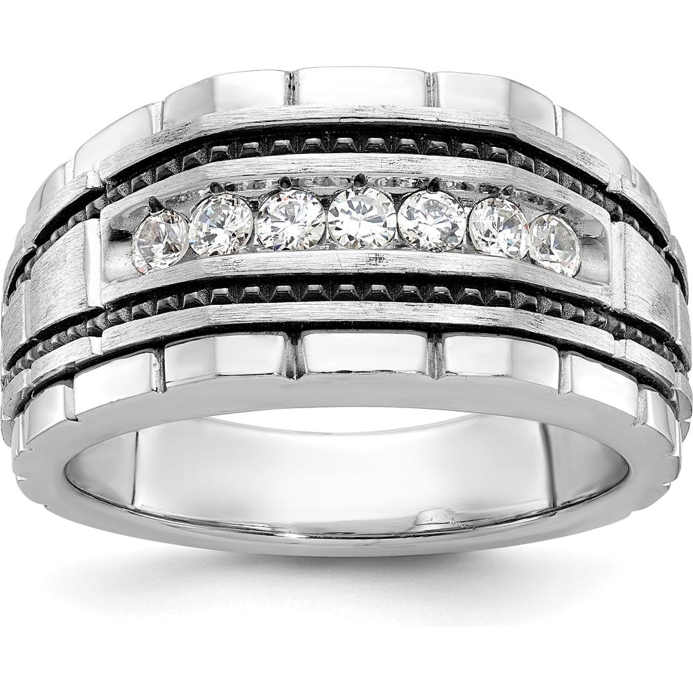 14K White Gold Black Rhodium Textured Men's Diamond Ring - 0.079 Carats Total Diamond Weight by IBGoodman