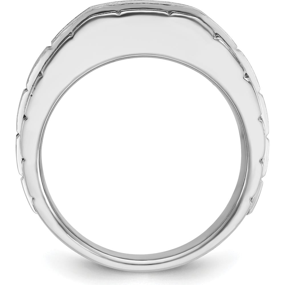 14K White Gold Black Rhodium Textured Men's Diamond Ring - 0.079 Carats Total Diamond Weight by IBGoodman