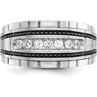 14K White Gold Black Rhodium Textured Men's Diamond Ring - 0.079 Carats Total Diamond Weight by IBGoodman