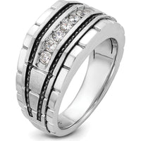 14K White Gold Black Rhodium Textured Men's Diamond Ring - 0.079 Carats Total Diamond Weight by IBGoodman