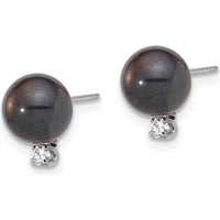 14K White Gold Black Round Akoya Pearl and Diamond Post Earrings - 0.10 Carat Diamond Total Weight by Monteluci Fine Jewelry