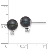 14K White Gold Black Round Akoya Pearl and Diamond Post Earrings - 0.10 Carat Diamond Total Weight by Monteluci Fine Jewelry