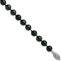 14K White Gold Black Round Akoya Pearl Bracelet - 6-7mm Cultured Pearls with Rhodium-Plated Clasp by Monteluci Fine Jewelry