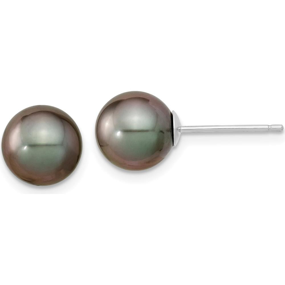 14K White Gold Black Round Tahitian Saltwater Cultured Pearl Post Earrings - 8-9mm by Monteluci Fine Jewelry