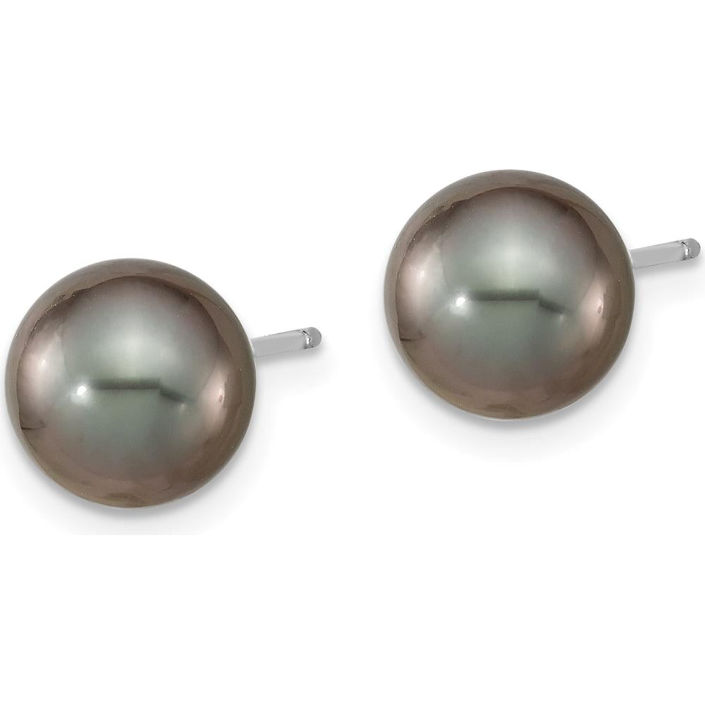 14K White Gold Black Round Tahitian Saltwater Cultured Pearl Post Earrings - 8-9mm by Monteluci Fine Jewelry