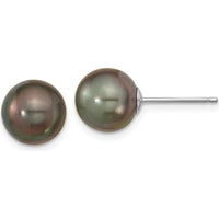 14K White Gold Black Tahitian Cultured Pearl Post Earrings - 9-10mm by Monteluci Fine Jewelry