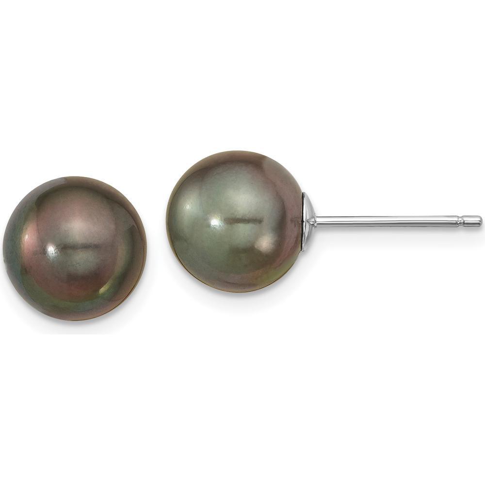 14K White Gold Black Tahitian Cultured Pearl Post Earrings - 9-10mm by Monteluci Fine Jewelry