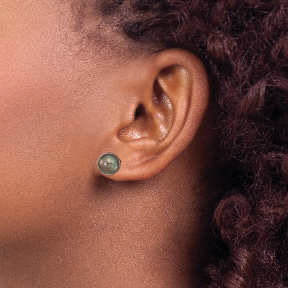 14K White Gold Black Tahitian Cultured Pearl Post Earrings - 9-10mm by Monteluci Fine Jewelry