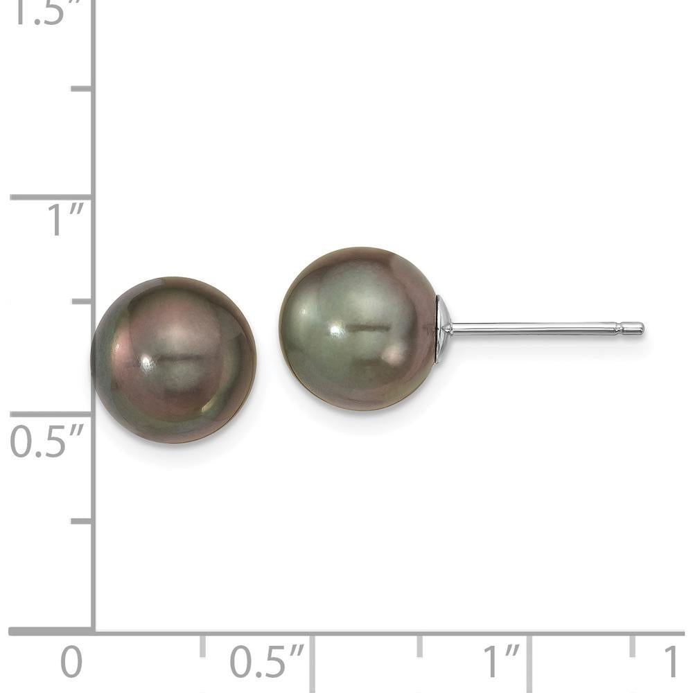 14K White Gold Black Tahitian Cultured Pearl Post Earrings - 9-10mm by Monteluci Fine Jewelry