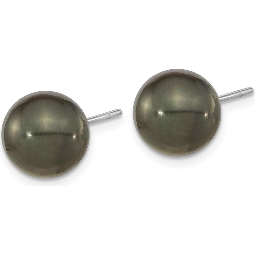 14K White Gold Black Tahitian Pearl Post Earrings - 10-11mm by Monteluci Fine Jewelry