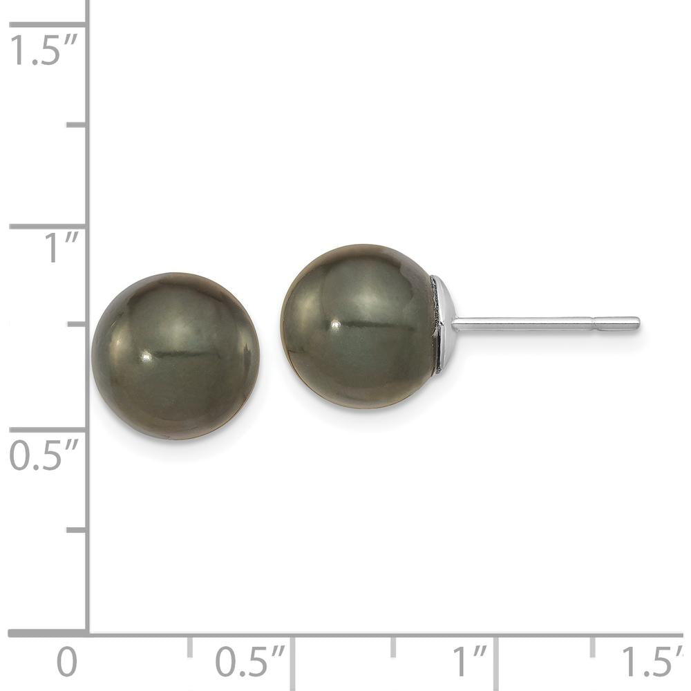 14K White Gold Black Tahitian Pearl Post Earrings - 10-11mm by Monteluci Fine Jewelry
