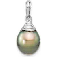 14K White Gold Black Teardrop Tahitian Pearl Pendant - 9-10mm by Monteluci Fine Jewelry