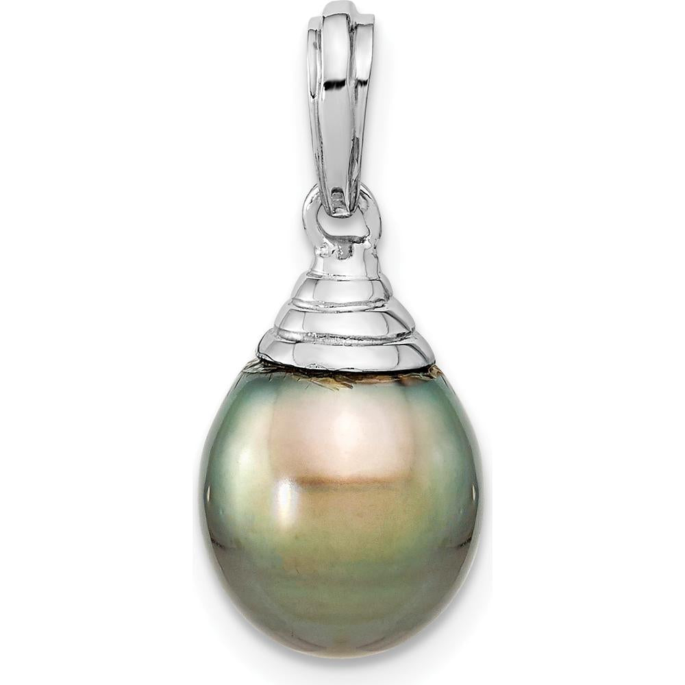14K White Gold Black Teardrop Tahitian Pearl Pendant - 9-10mm by Monteluci Fine Jewelry