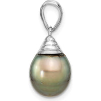 14K White Gold Black Teardrop Tahitian Pearl Pendant - 9-10mm by Monteluci Fine Jewelry