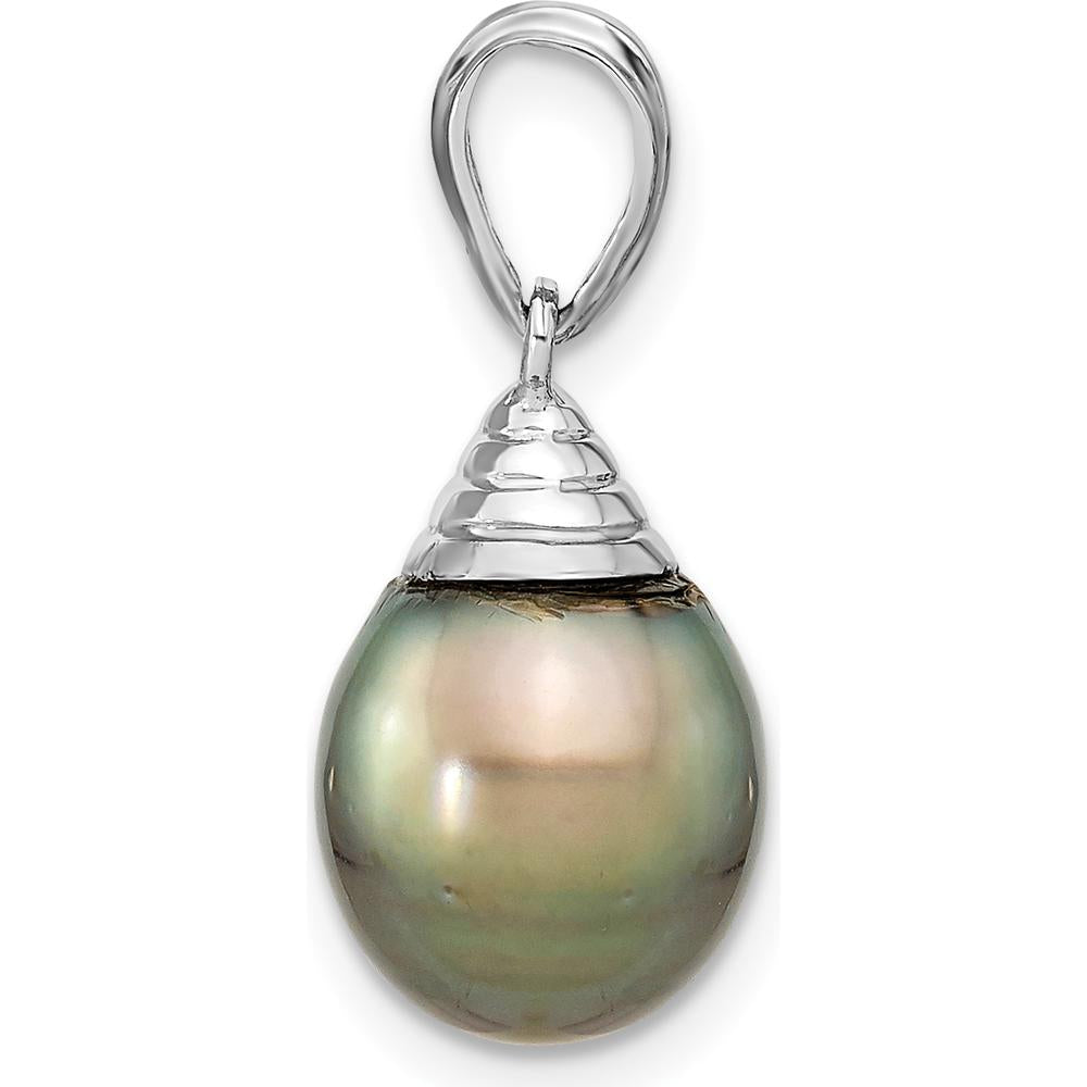 14K White Gold Black Teardrop Tahitian Pearl Pendant - 9-10mm by Monteluci Fine Jewelry