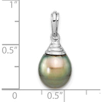 14K White Gold Black Teardrop Tahitian Pearl Pendant - 9-10mm by Monteluci Fine Jewelry