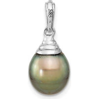 14K White Gold Black Teardrop Tahitian Pearl Pendant - 9-10mm by Monteluci Fine Jewelry