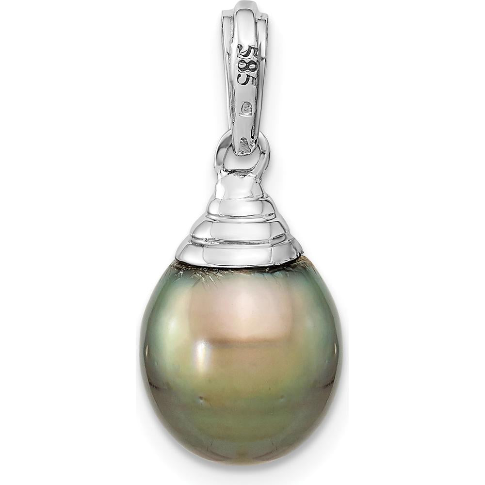14K White Gold Black Teardrop Tahitian Pearl Pendant - 9-10mm by Monteluci Fine Jewelry