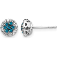 14K White Gold Blue and White Diamond Cluster Post Earrings - 0.14 Carat Total Diamond Weight by Monteluci Fine Jewelry