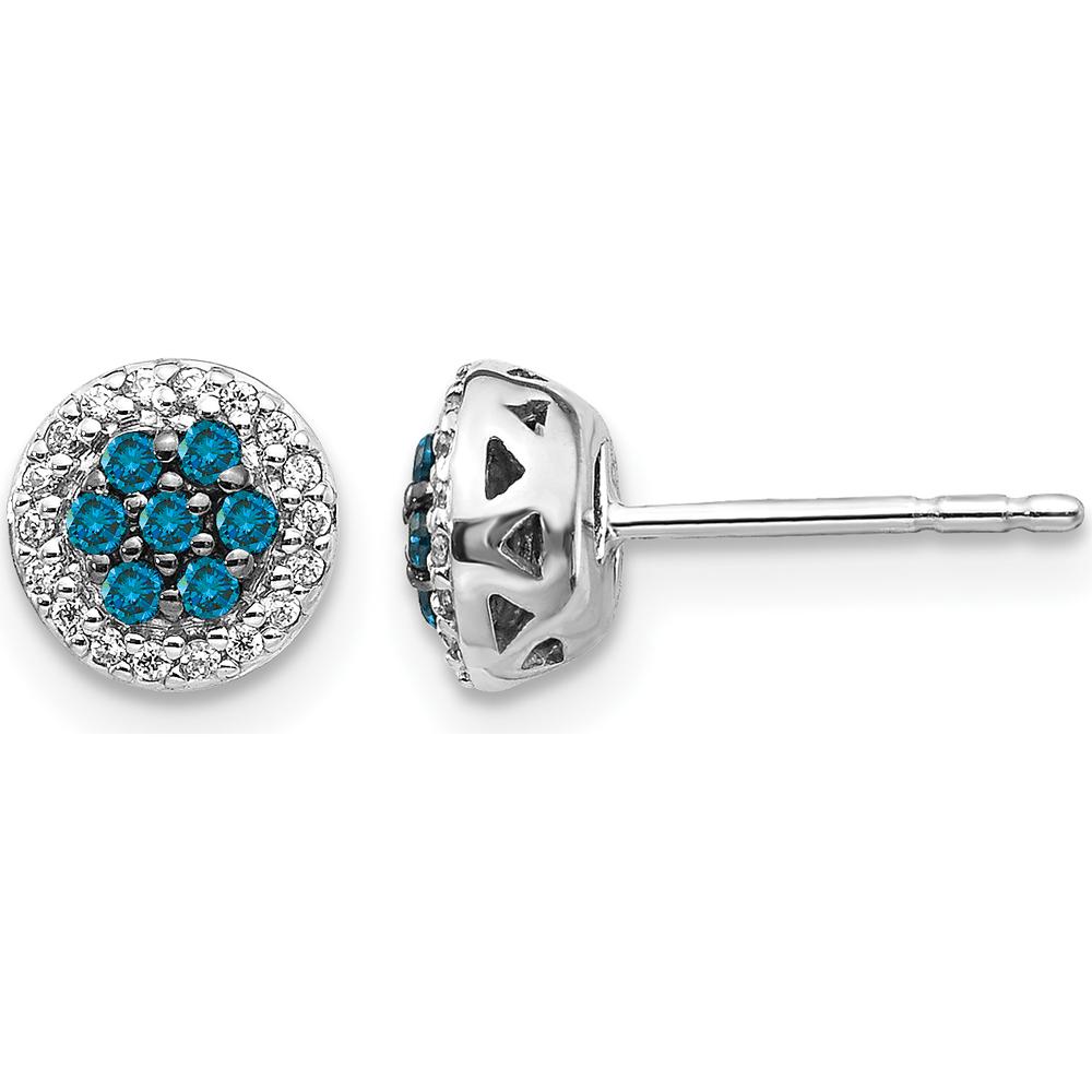 14K White Gold Blue and White Diamond Cluster Post Earrings - 0.14 Carat Total Diamond Weight by Monteluci Fine Jewelry