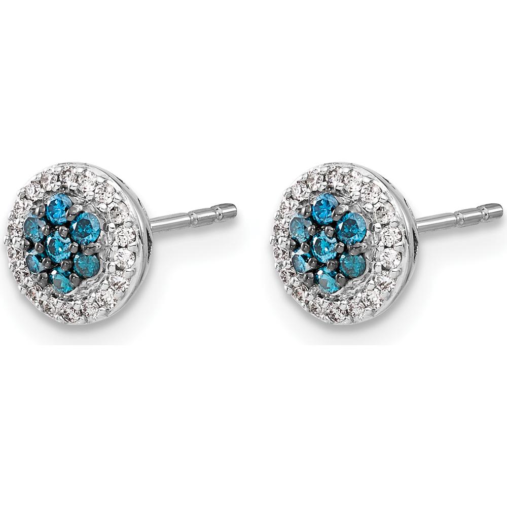 14K White Gold Blue and White Diamond Cluster Post Earrings - 0.14 Carat Total Diamond Weight by Monteluci Fine Jewelry