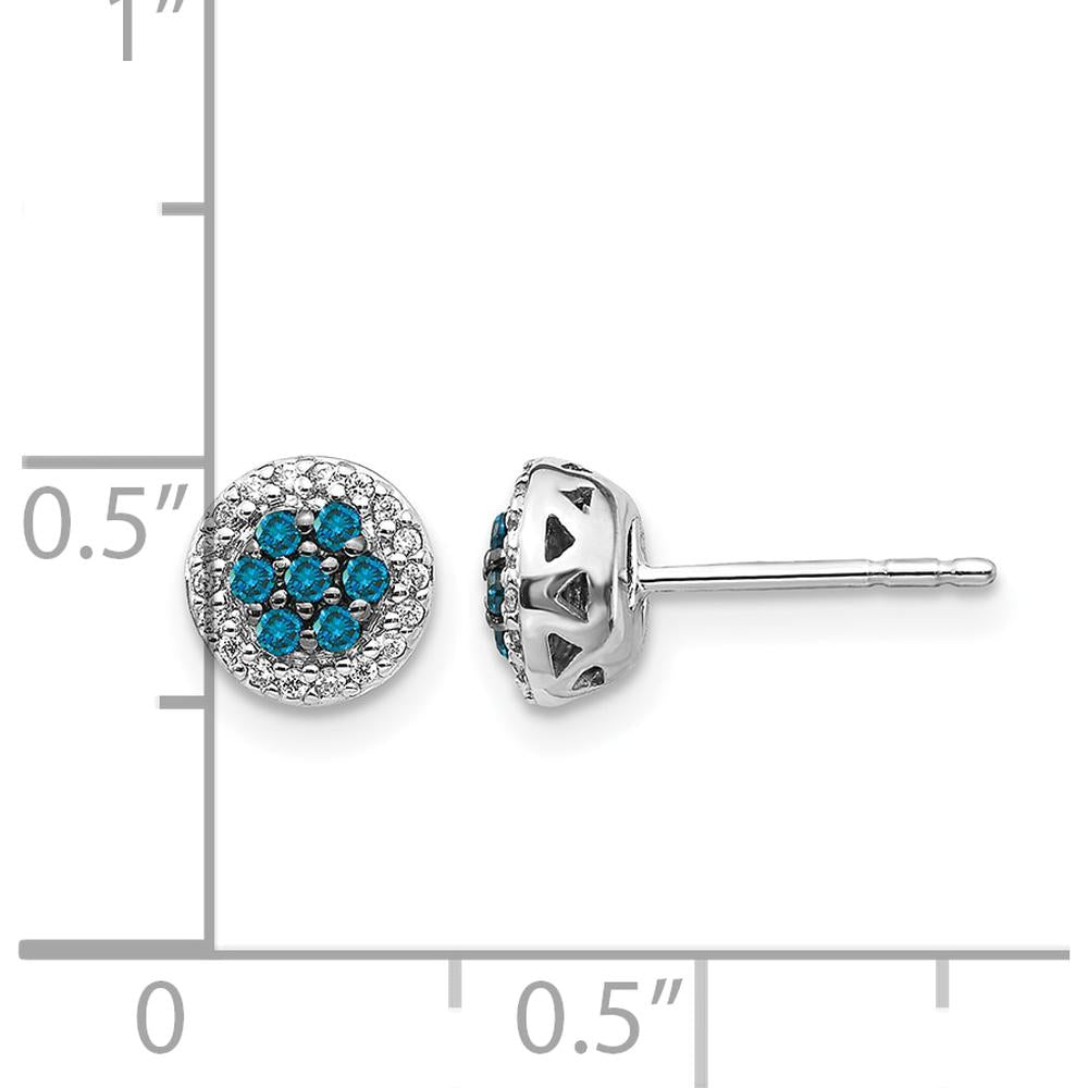 14K White Gold Blue and White Diamond Cluster Post Earrings - 0.14 Carat Total Diamond Weight by Monteluci Fine Jewelry